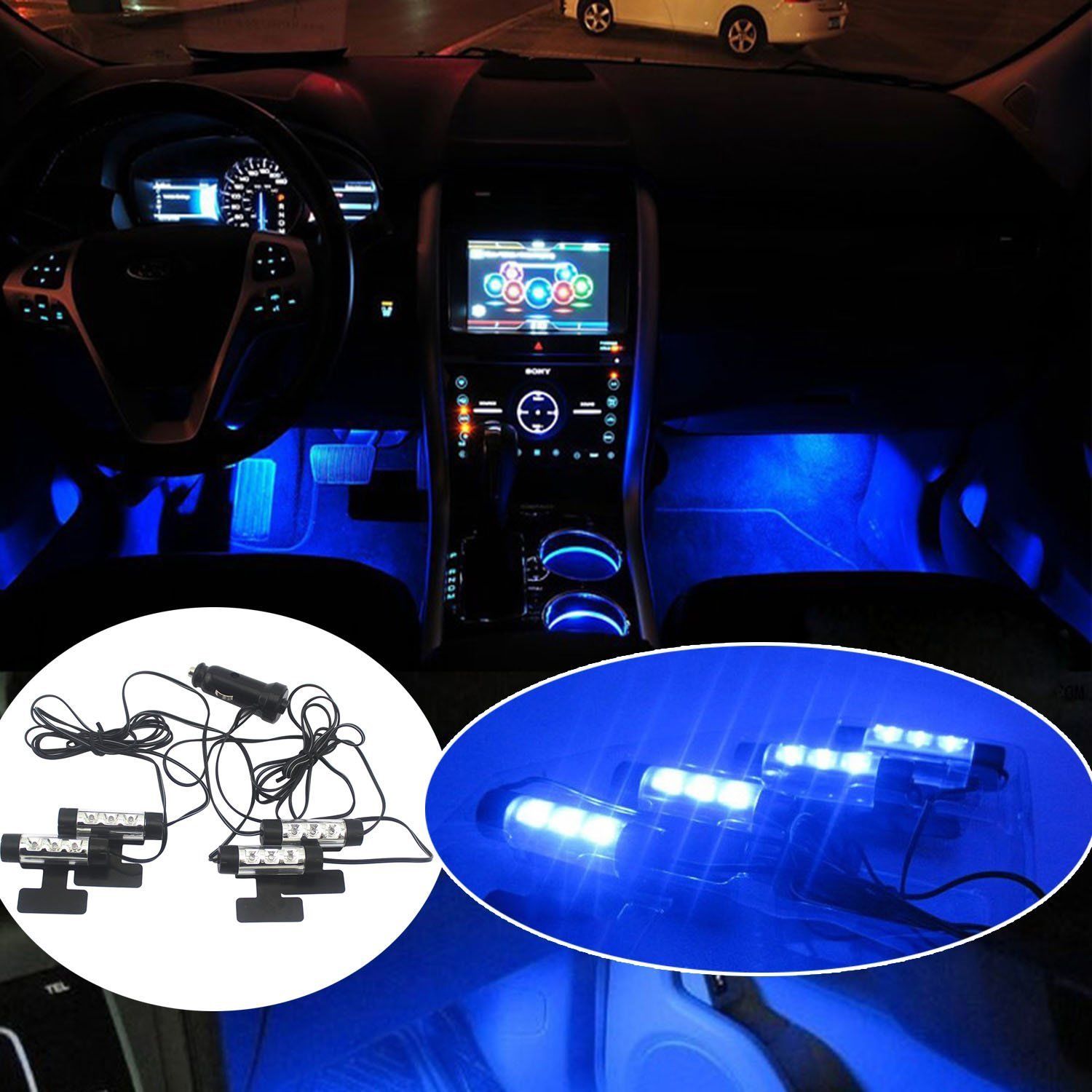 4 Color LED Car Interior Flash Light Under Dash Footwell Inside Atmosphere Lamp