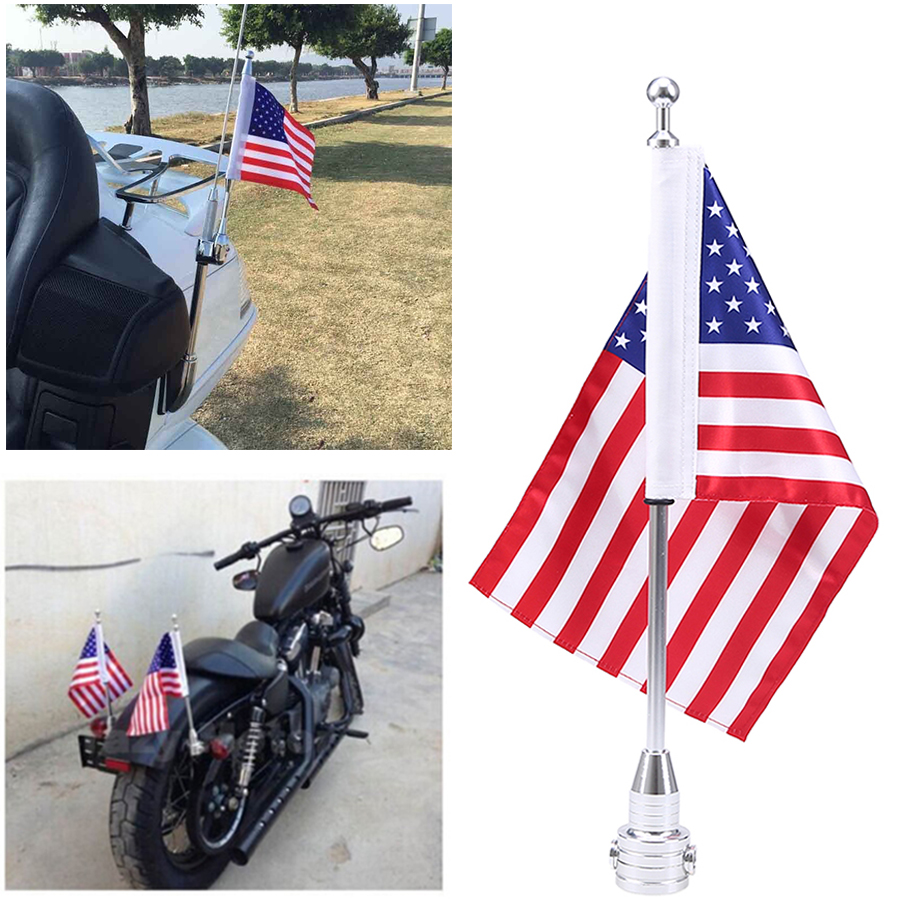 Motorcycle Chrome Rear Side Mount Flag Pole with USA Flag For Harley ...