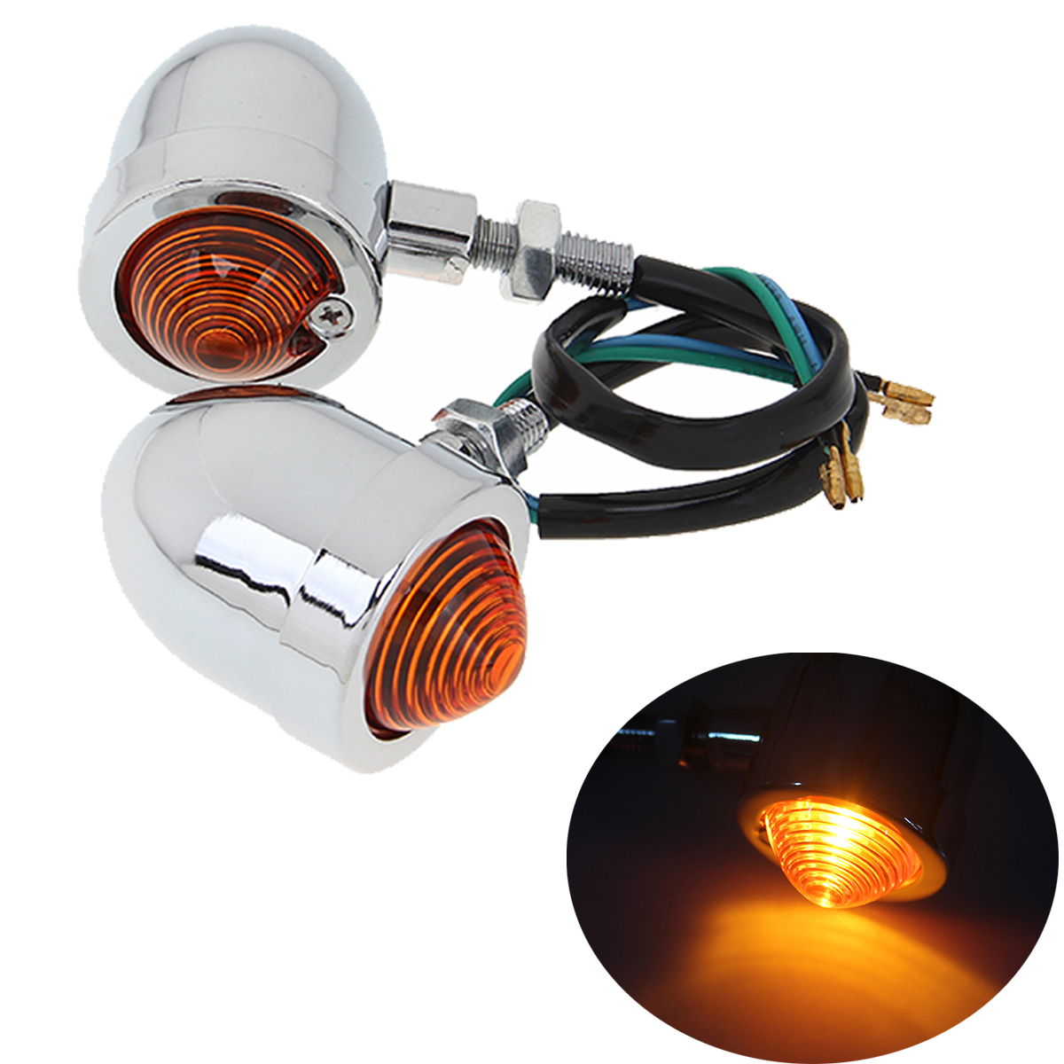 Chrome Front Rear Motorcycle Turn Signals Light Amber Indicator Lamp ...